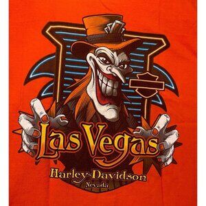 Harley Davidson Motorcycles orange Size Large T-Shirt Las Vegas.